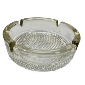 VINTAGE MCM Glass Ashtray 4 Dip Round Circle Heavy Tinted Pebbled Bottom